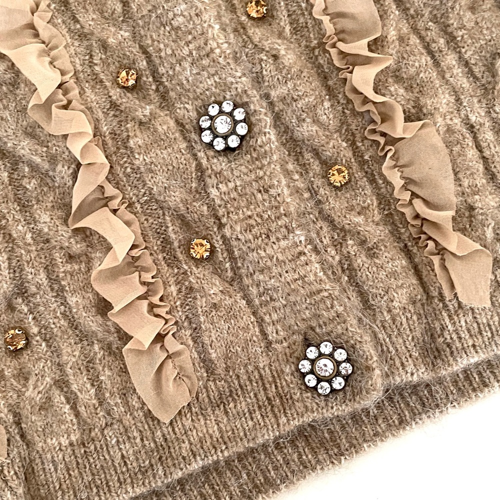 Anthropologie Maeve Embellished Ruffled Short-Sleeve Cardigan Sweater - Picture 7 of 11